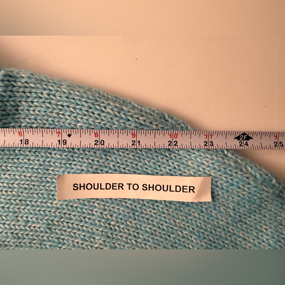 Cabi Frosty Pullover Sweater Blue Crochet V-Neck Women's Medium Aqua Item# 4282 - Picture 10 of 12